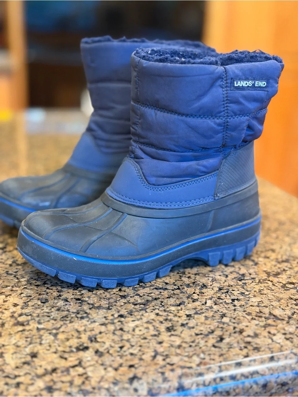 Lands' End Kids' Navy Waterproof frost insulate Snow Boots boys size 2Y
